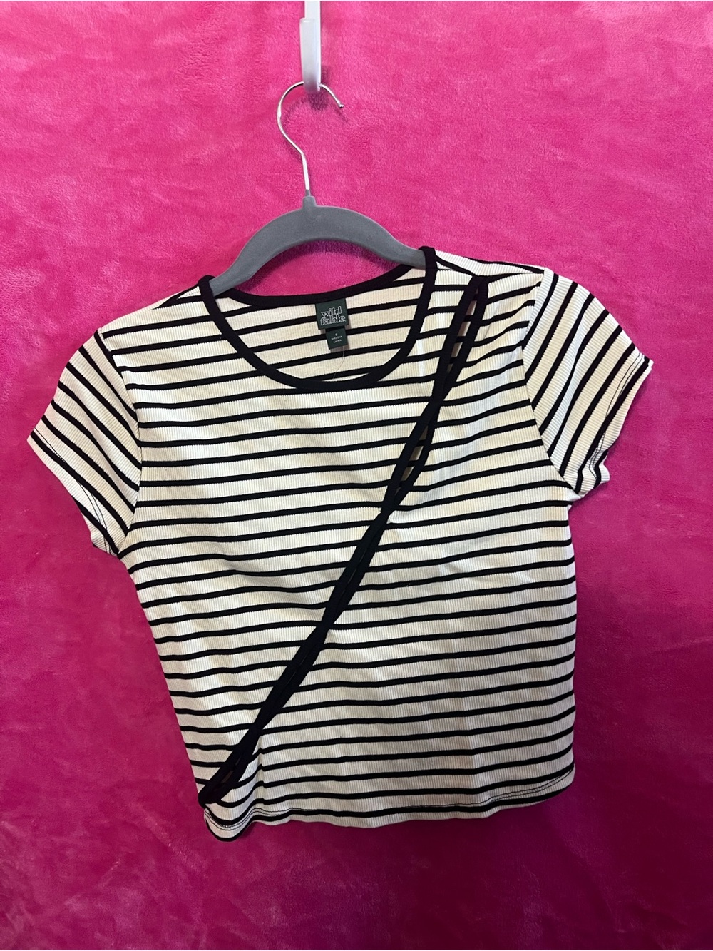 wild fable Black & White Striped Short Sleeve Tee with Contrast Trim